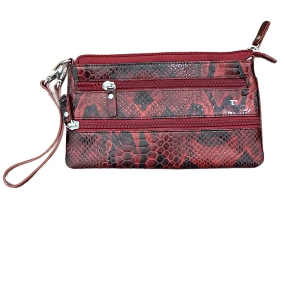 Danier Handbags - Danier Vintage Snakeskin Embossed Red & Black Wristlet Clutch